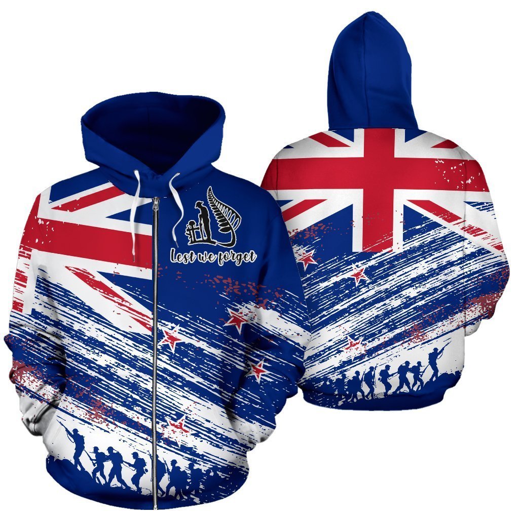 Flag New Zealand Lest We Forget Hoodie PL-Apparel-PL8386-Zipped Hoodie-S-Vibe Cosy™