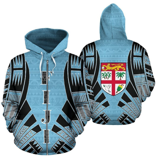 Fiji All Over Zip-Up Hoodie - Polynesian Tattoo Style - BN01-Apparel-Khanh Arts-Zipped Hoodie-S-Vibe Cosy™