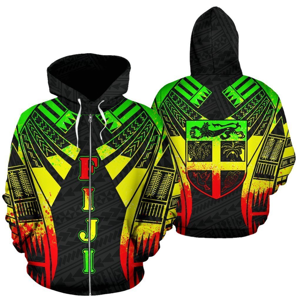 Fiji All Over Zip-Up Hoodie - Reggae Color Tattoo Style - BN01-Apparel-Khanh Arts-Zipped Hoodie-S-Vibe Cosy™