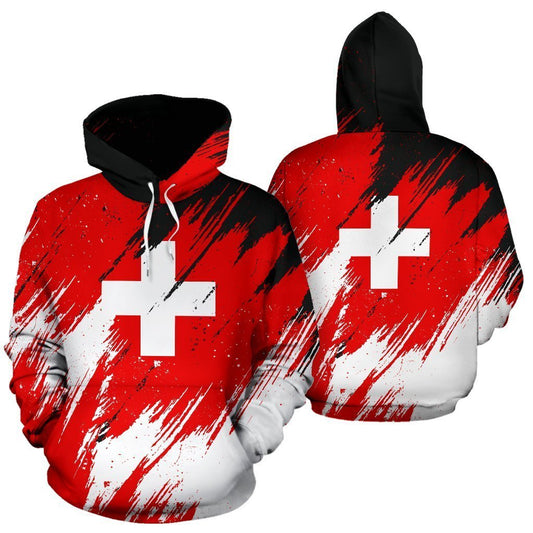 Switzerland Hoodie - Flag Color Painting NNK6-Apparel-NNK-Hoodie-S-Vibe Cosy™