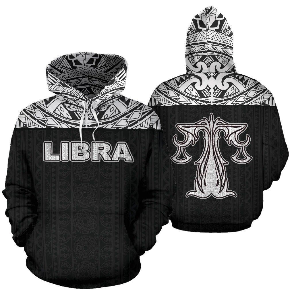 Libra Zodiac - Poly All Over Hoodie Black Version NTH140838-Apparel-NTH-Hoodie-S-Vibe Cosy™