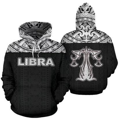 Libra Zodiac - Poly All Over Hoodie Black Version NTH140838-Apparel-NTH-Hoodie-S-Vibe Cosy™