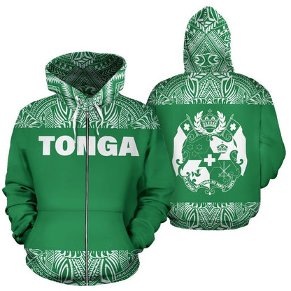 Tonga All Over Hoodie - Polynesian Green And White - BN09-Apparel-Phaethon-Zip-S-Vibe Cosy™