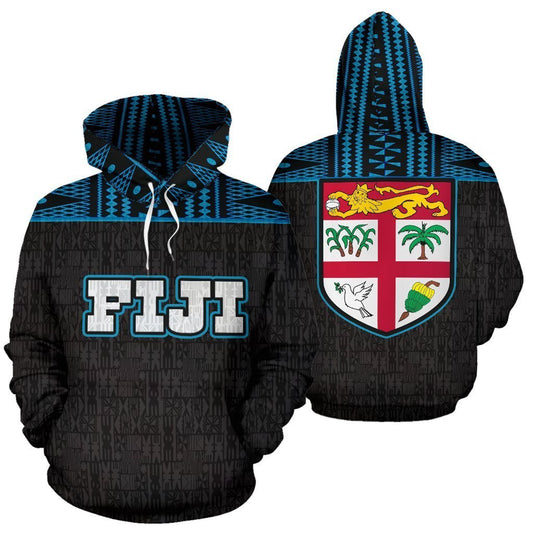Fiji Tapa Pattern Hoodie - Blue NN5-Apparel-Khanh Arts-Hoodie-S-Vibe Cosy™