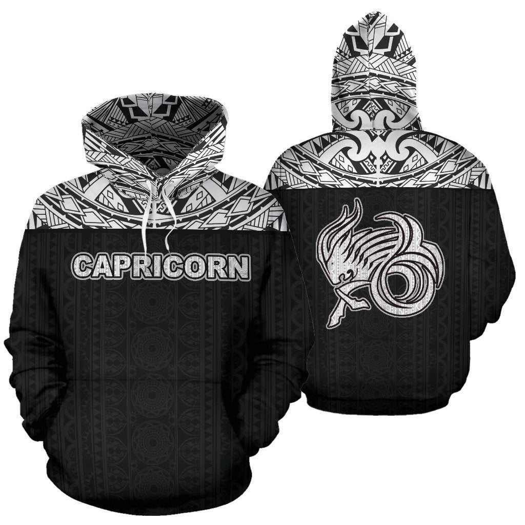 Capricorn Zodiac - Poly All Over Hoodie Black Version NTH140822-Apparel-NTH-Hoodie-S-Vibe Cosy™