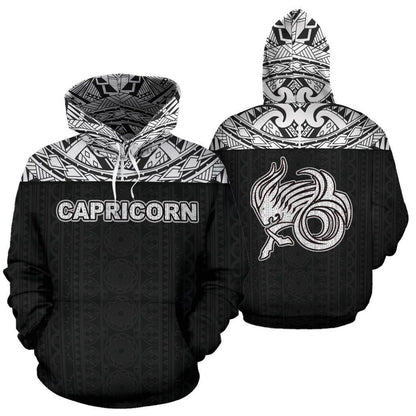 Capricorn Zodiac - Poly All Over Hoodie Black Version NTH140822-Apparel-NTH-Hoodie-S-Vibe Cosy™