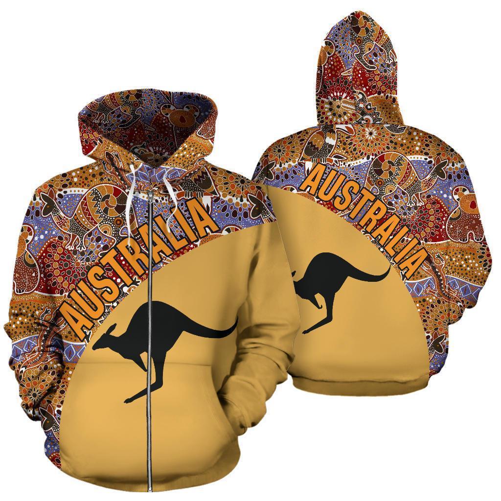 Australia Hoodie Aboriginal Wave Kangaroo NNK 1418-Apparel-PL8386-Zip-Up Hoodie-S-Vibe Cosy™