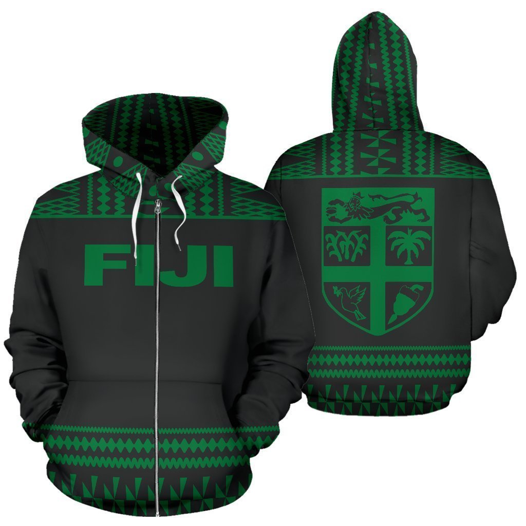 Fiji Tapa All Over Zip-Up Hoodie - Green And Black Version - BN09-Apparel-Khanh Arts-Zipped Hoodie-S-Vibe Cosy™