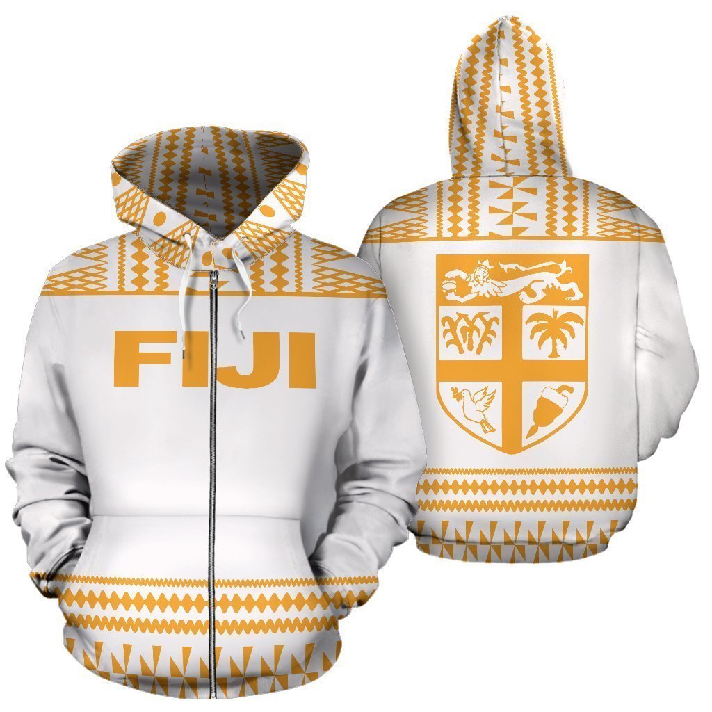 Fiji All Over Zip-Up Hoodie - Polynesian White Version - BN09-Apparel-Khanh Arts-Zipped Hoodie-S-Vibe Cosy™