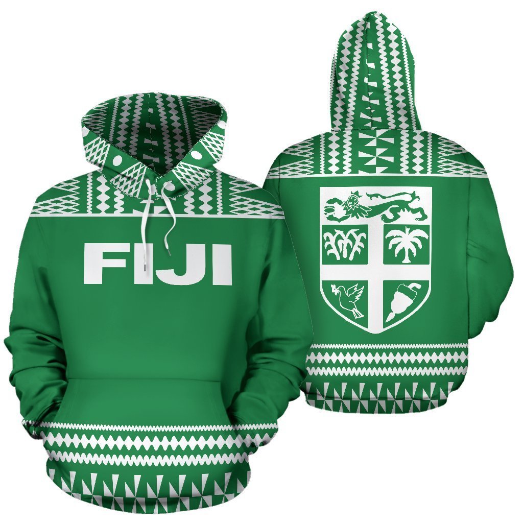 Fiji Tapa All Over Zip-Up Hoodie - Green And White Version - BN09-Apparel-Khanh Arts-Hoodie-S-Vibe Cosy™