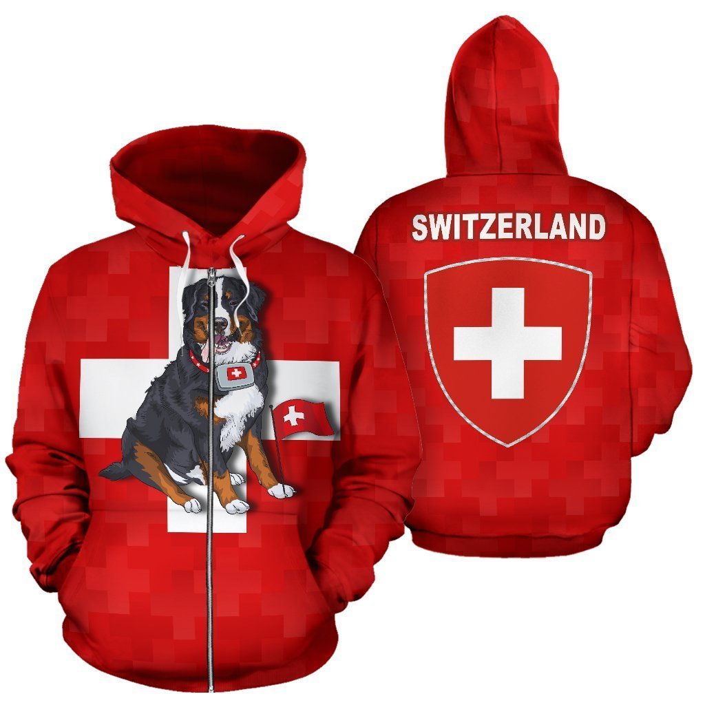 Switzerland Bernese Mountain Dog Hoodie A6-Apparel-Phaethon-Zip-S-Vibe Cosy™