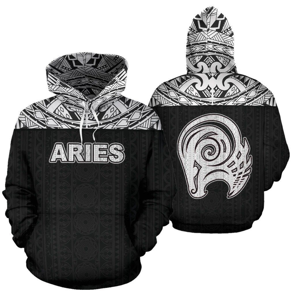 Aries Zodiac - Poly All Over Hoodie Black Version NTH140852-Apparel-NTH-Hoodie-S-Vibe Cosy™