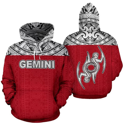 Gemini Zodiac - Poly All Over Hoodie Red Version NTH140823-Apparel-NTH-Hoodie-S-Vibe Cosy™