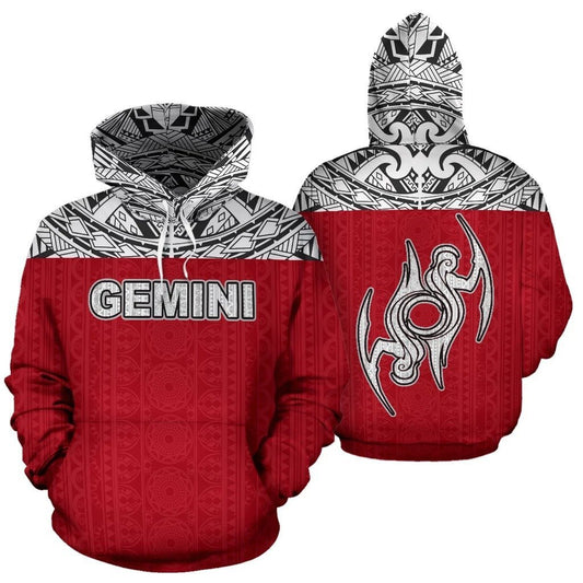 Gemini Zodiac - Poly All Over Hoodie Red Version NTH140823-Apparel-NTH-Hoodie-S-Vibe Cosy™