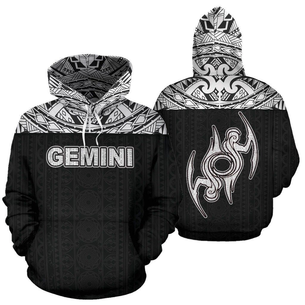 Gemini Zodiac - Poly All Over Hoodie Black Version NTH140850-Apparel-NTH-Hoodie-S-Vibe Cosy™