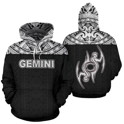Gemini Zodiac - Poly All Over Hoodie Black Version NTH140850-Apparel-NTH-Hoodie-S-Vibe Cosy™