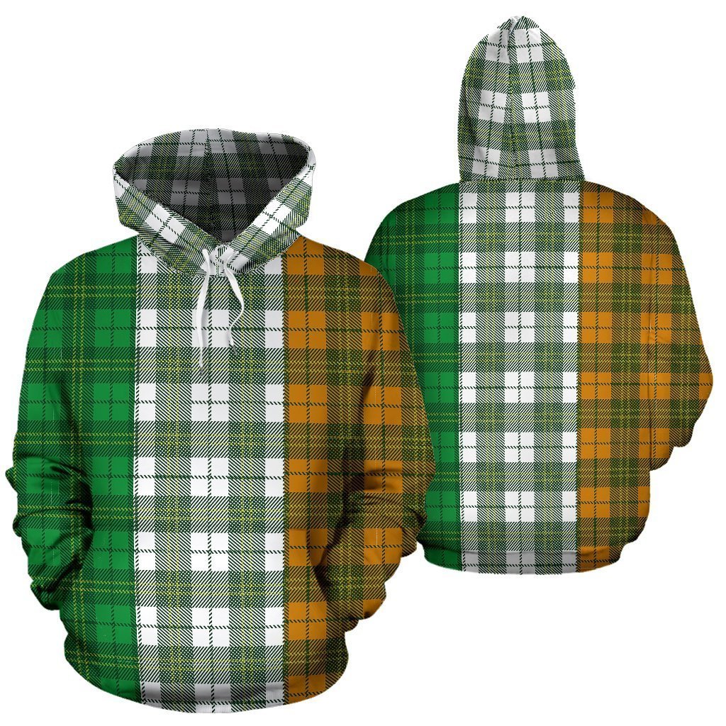 Ireland Flag Tartan Style All Over Print Hoodie PL-Apparel-PL8386-Hoodie-S-Vibe Cosy™