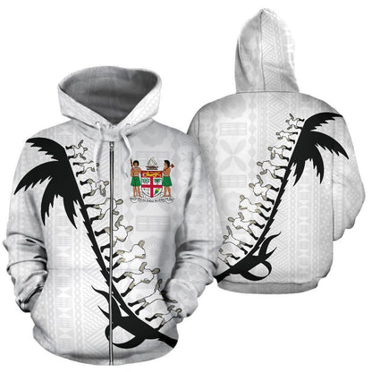 Fiji Cibi War Dance Hoodie White-Apparel-Khanh Arts-Zipped Hoodie-S-Vibe Cosy™
