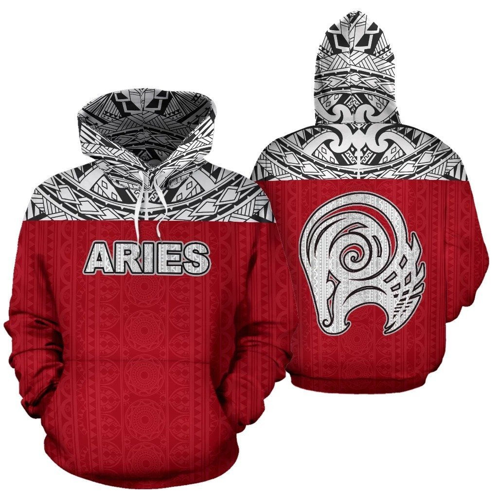 Aries Zodiac - Poly All Over Hoodie Red Version NTH140835-Apparel-NTH-Hoodie-S-Vibe Cosy™
