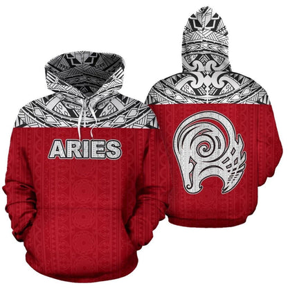 Aries Zodiac - Poly All Over Hoodie Red Version NTH140835-Apparel-NTH-Hoodie-S-Vibe Cosy™