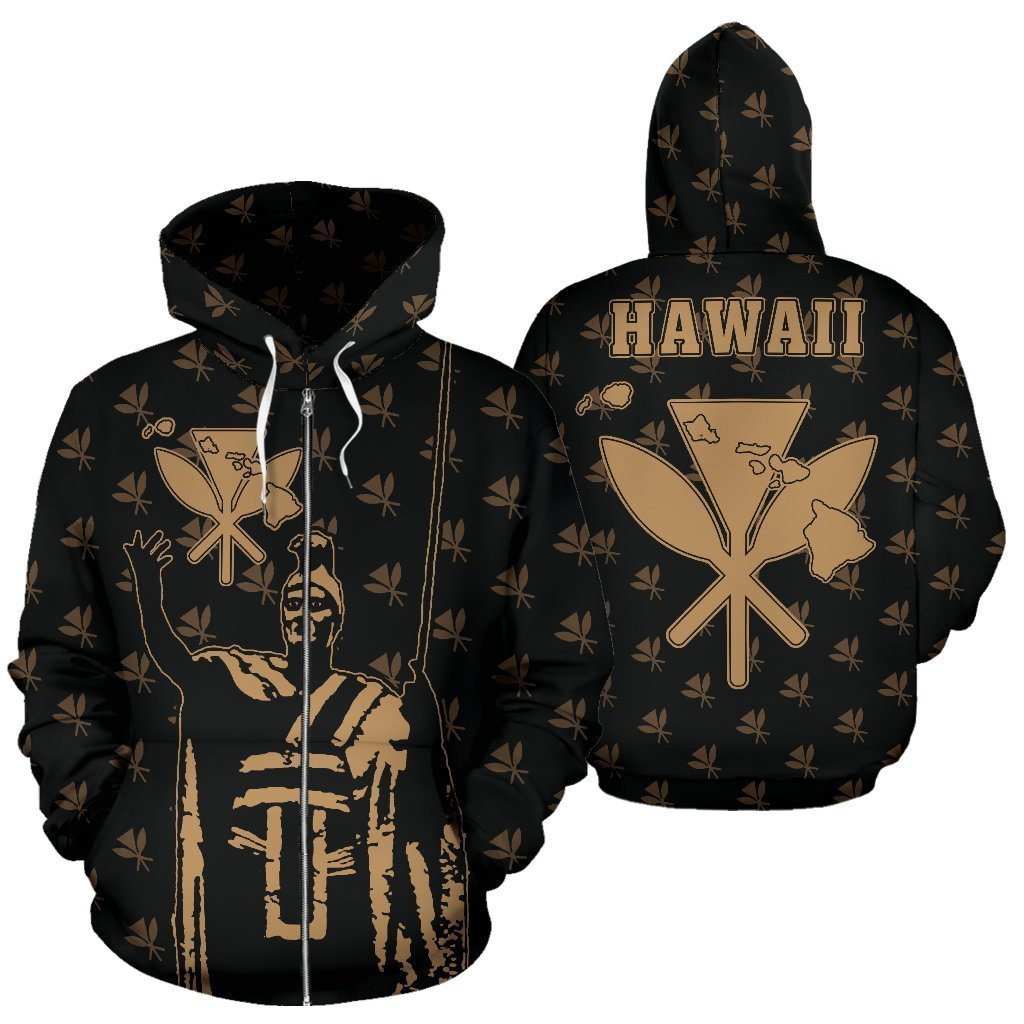 Hawaii King Kanaka Maoli Golden Hoodie - AH J1-Apparel-Phaethon-Zipped Hoodie-S-Vibe Cosy™