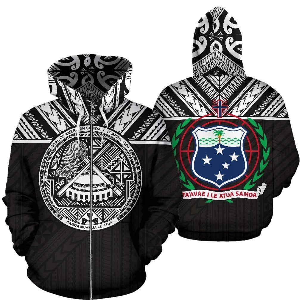 American Samoa And Samoa All Over Hoodie - PL-ALL OVER PRINT HOODIES (P)-PL8386-Zip-Up Hoodie-S-Black-Vibe Cosy™