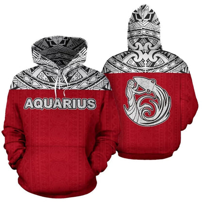 Aquarius Zodiac- Poly All Over Hoodie Red Version NTH140851-Apparel-NTH-Hoodie-S-Vibe Cosy™