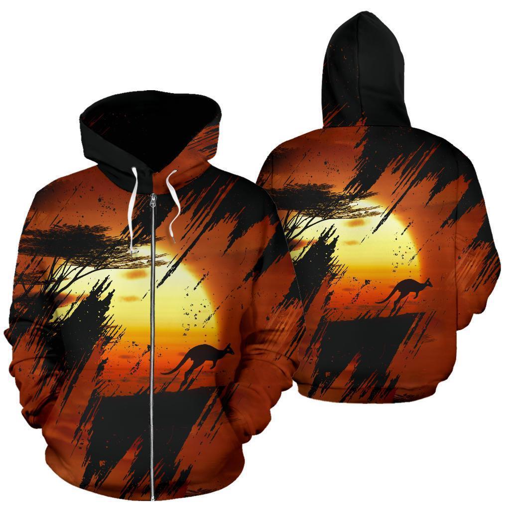 Australia Hoodie Kangaroo Sunset Painting - NNK1433-Apparel-NNK-Zip-up Hoodie-S-Vibe Cosy™