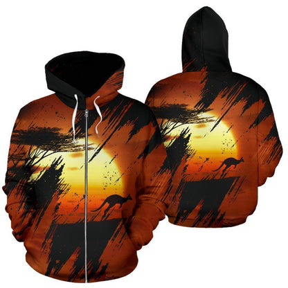 Australia Hoodie Kangaroo Sunset Painting - NNK1433-Apparel-NNK-Zip-up Hoodie-S-Vibe Cosy™