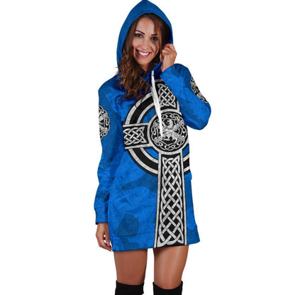Scottish Lion Celtic Cross Hoodie Dress NNK1521-Apparel-NNK-Hoodie Dress-S-Vibe Cosy™