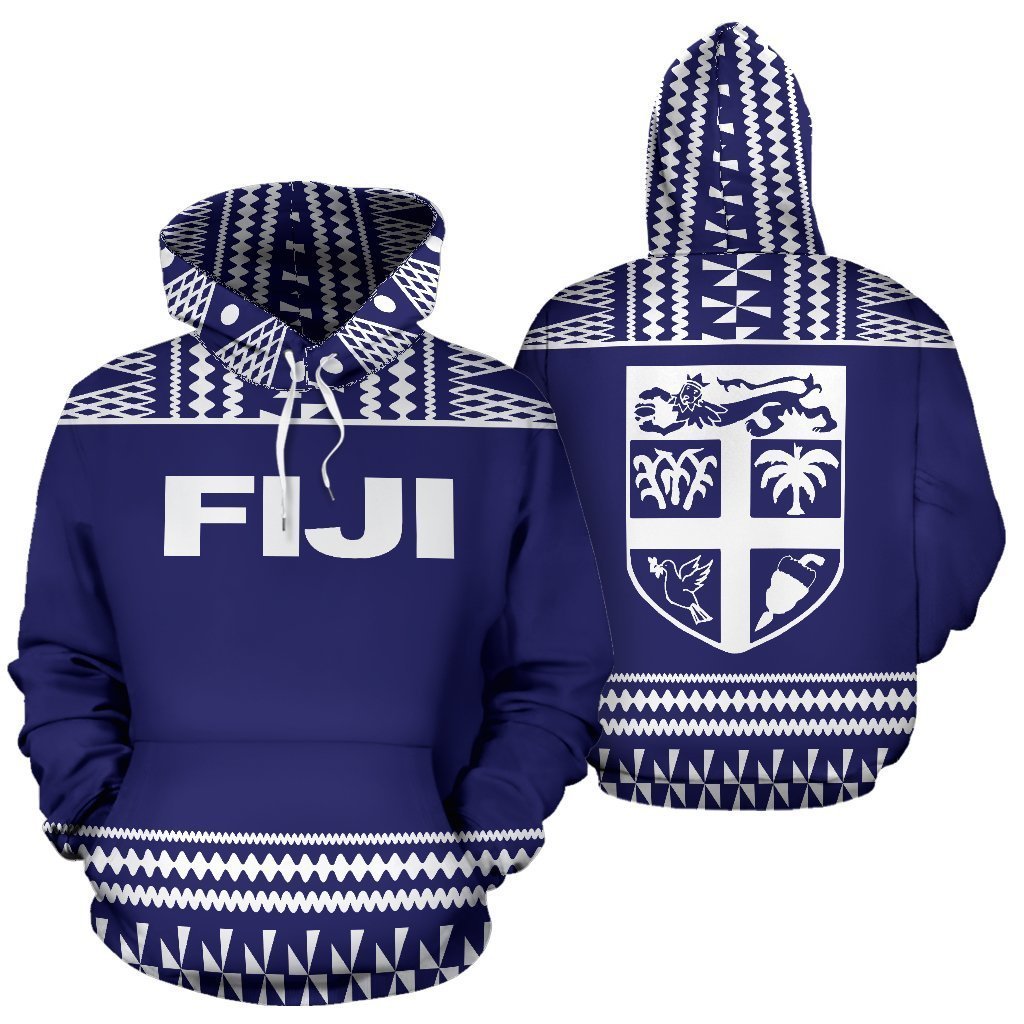Fiji Tapa All Over Zip-Up Hoodie - Blue And White Version - BN09-Apparel-Khanh Arts-Hoodie-S-Vibe Cosy™