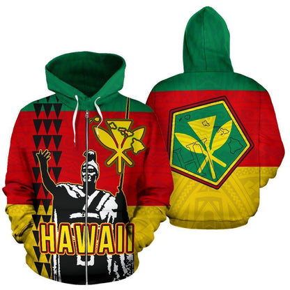 Hawaii King Kamehameha Polynesian Hoodie - AH - J1-Apparel-Phaethon-Zipped Hoodie-S-Vibe Cosy™