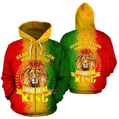 African Zip-Up Hoodie - Africa Soul Of A King-ALL OVER PRINT ZIP HOODIES-HPArt-Men-S-Red-Vibe Cosy™
