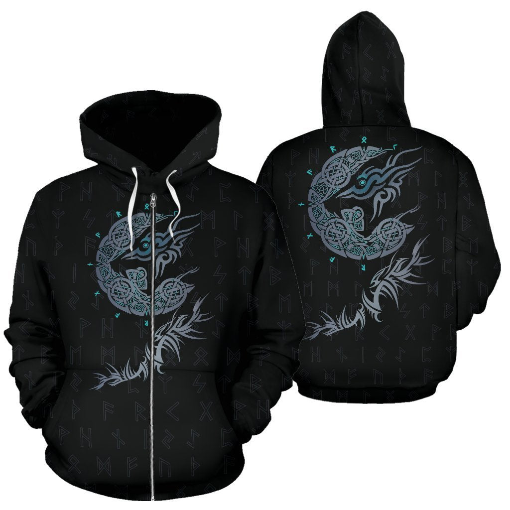 Viking Fenrir Wolf Zip-Up Hoodie-ALL OVER PRINT ZIP HOODIES (P)-HP Arts-Zip-Up Hoodie-S-Black-Vibe Cosy™