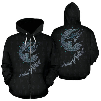 Viking Fenrir Wolf Zip-Up Hoodie-ALL OVER PRINT ZIP HOODIES (P)-HP Arts-Zip-Up Hoodie-S-Black-Vibe Cosy™