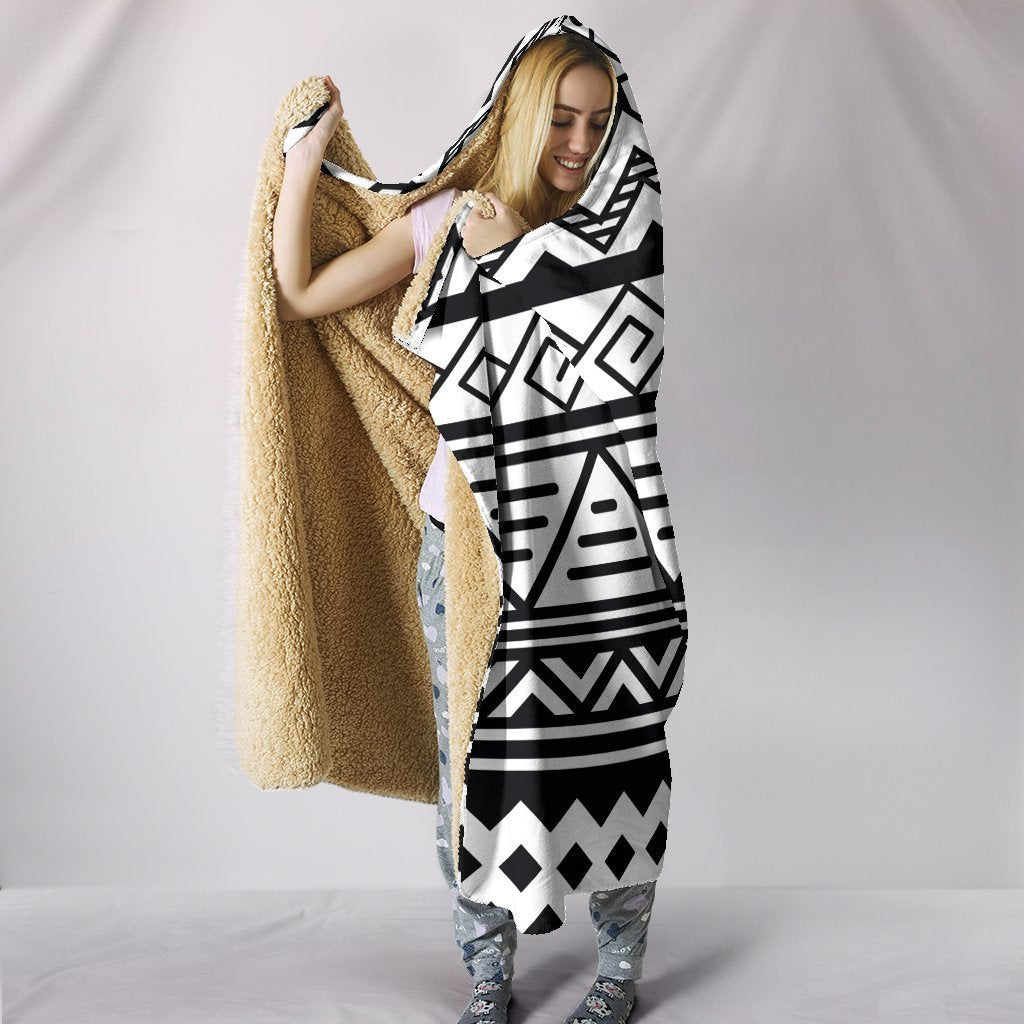 Customise Hoodie Blanket White Tribal Pattern-6teenth World™-Hooded Blanket-Youth 60"x45"-Vibe Cosy™