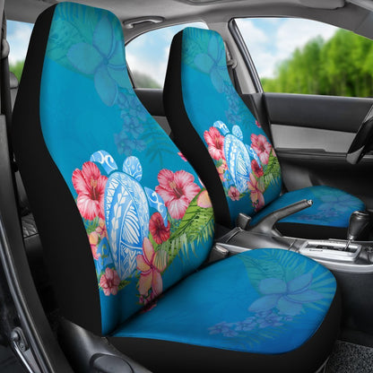Polynesian Turtle And Hibiscus Hawaiian Car Seat Covers - AH-CAR SEAT COVERS-Alohawaii-Car Seat Covers - 1-Universal Fit-White-Vibe Cosy™