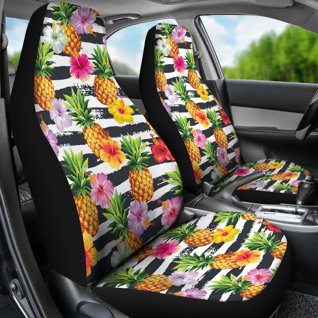 Pineapple And Hibiscus Pattern Car Seat Covers - AH - K5-CAR SEAT COVERS-Alohawaii-Car Seat Covers-Universal Fit-White-Vibe Cosy™