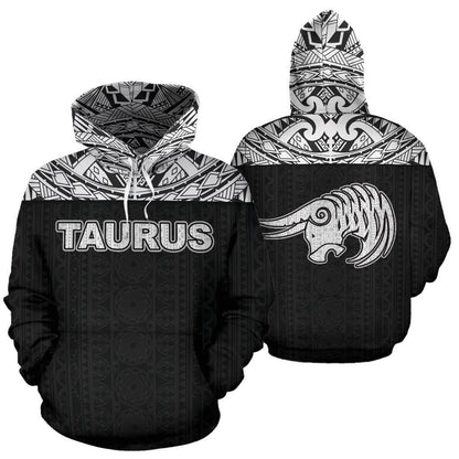 Taurus Zodiac - Poly All Over Hoodie Black Version NTH140834-Apparel-NTH-Hoodie-S-Vibe Cosy™