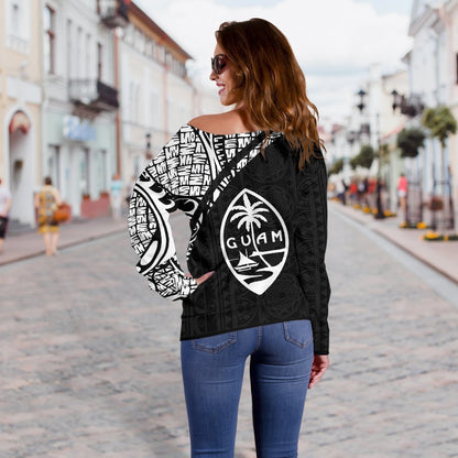 Guam Women's Off Shoulder Sweater - Curve Style-WOMENS OFF SHOULDER SWEATERS-HP Arts-Guam-2XS-Black-Vibe Cosy™