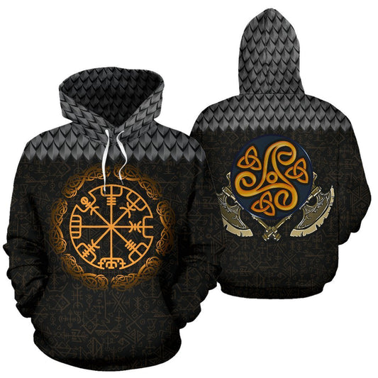 Viking Warrior Pullover Hoodie A0-ALL OVER PRINT HOODIES (P)-HP Arts-Men-S-Black-Vibe Cosy™