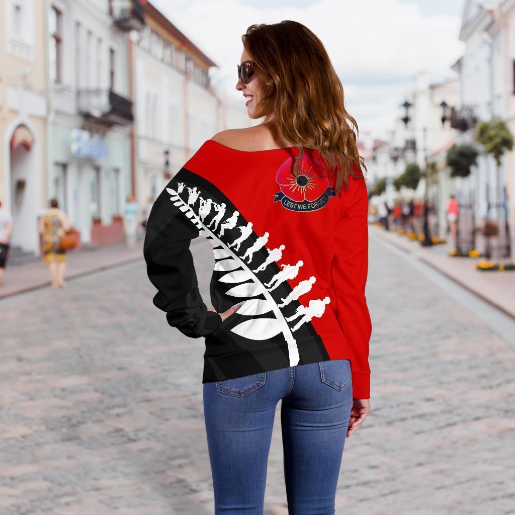 Lest We Forget - New Zealand Red Off Shoulder Sweater K52-WOMENS OFF SHOULDER SWEATERS-HD09-Women's Off Shoulder Sweater - .-2XS-Vibe Cosy™