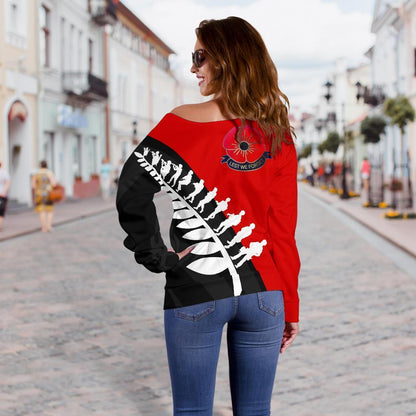 Lest We Forget - New Zealand Red Off Shoulder Sweater K52-WOMENS OFF SHOULDER SWEATERS-HD09-Women's Off Shoulder Sweater - .-2XS-Vibe Cosy™