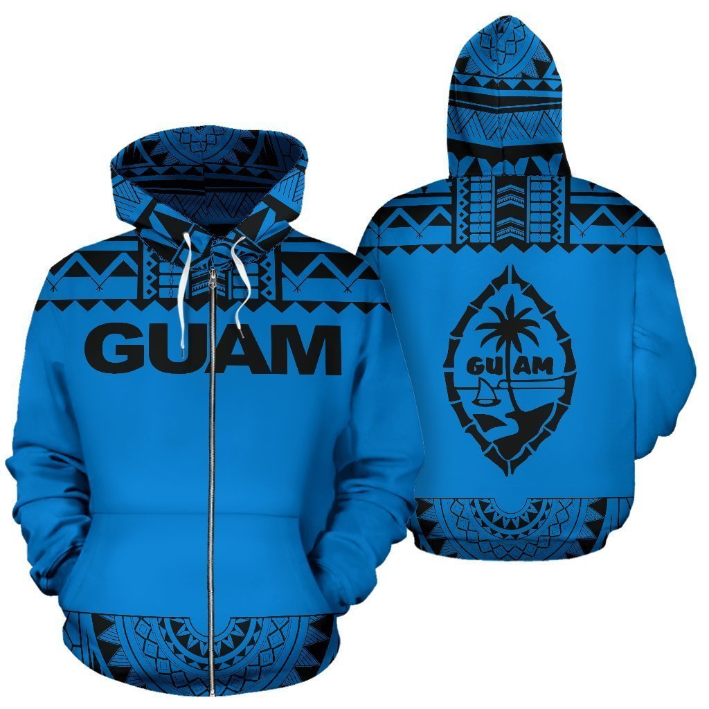 Guam All Over Zip-Up Hoodie - Polynesian Blue And Black-ALL OVER PRINT ZIP-UP HOODIES-HP Arts-Zip-Up Hoodie-S-Blue And Black-Vibe Cosy™