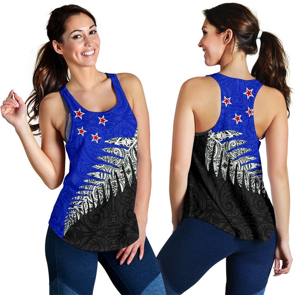 Silver Fern Flag Women's Racerback Tank Blue K4-WOMENS RACERBACK TANK-HD09-Racerback Tank Top - .-XS-Vibe Cosy™