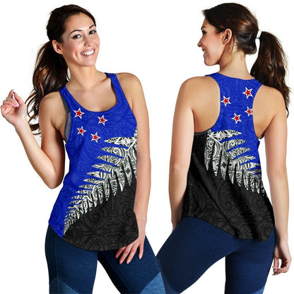 Silver Fern Flag Women's Racerback Tank Blue K4-WOMENS RACERBACK TANK-HD09-Racerback Tank Top - .-XS-Vibe Cosy™