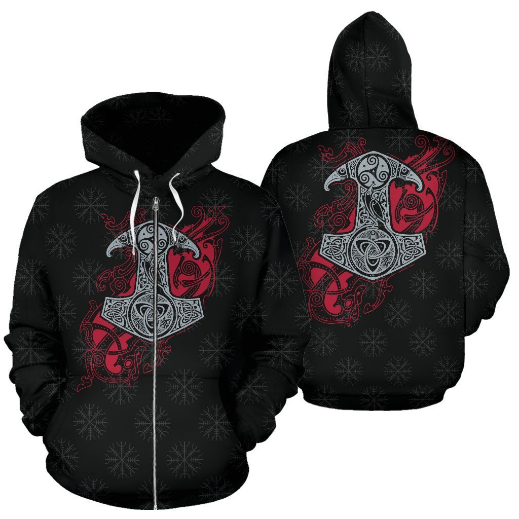 Viking Thor's Mjolnir Zip-Up Hoodie A7-ALL OVER PRINT ZIP HOODIES (P)-HP Arts-Zip-Up Hoodie-S-Vibe Cosy™