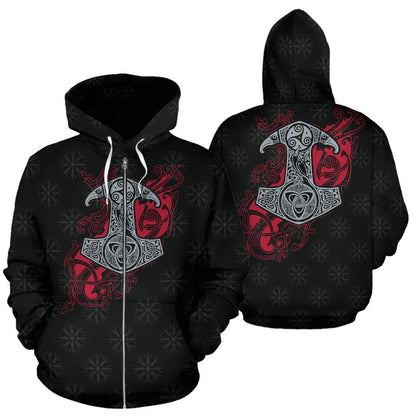 Viking Thor's Mjolnir Zip-Up Hoodie A7-ALL OVER PRINT ZIP HOODIES (P)-HP Arts-Zip-Up Hoodie-S-Vibe Cosy™