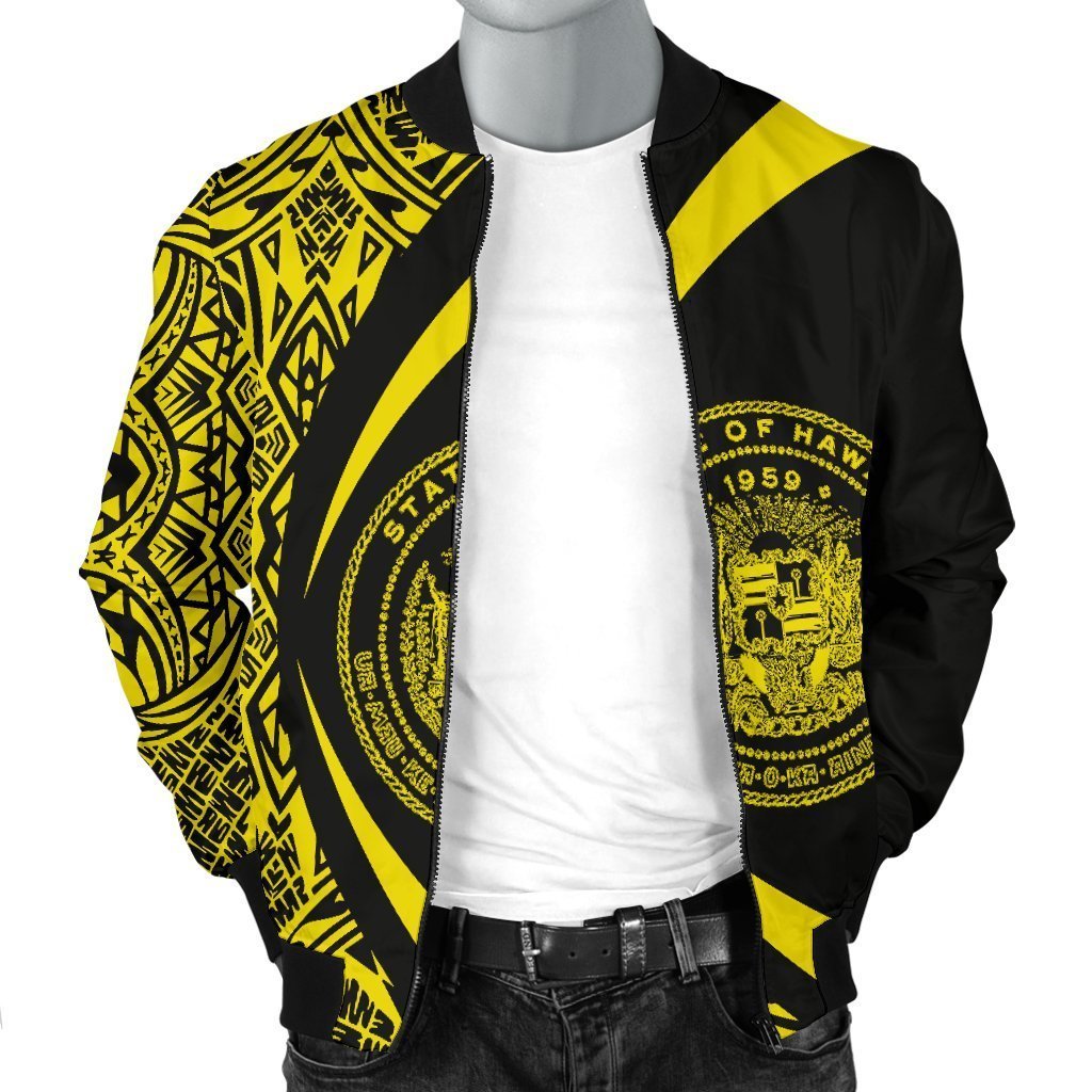 Hawaii Coat Of Arm Polynesian Men's Bomber Jacket-BOMBER JACKETS (P)-PL8386-Men's Bomber Jacket-S-White-Vibe Cosy™