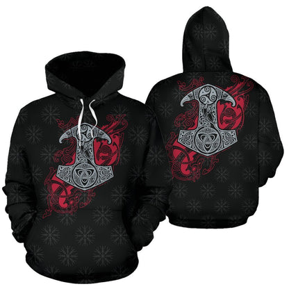 Viking Thor's Mjolnir Pullover Hoodie A7-ALL OVER PRINT HOODIES (P)-HP Arts-Men-S-Black-Vibe Cosy™